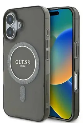 Image de Étui Guess IML Glitter Circle MagSafe pour iPhone 16 - noir
