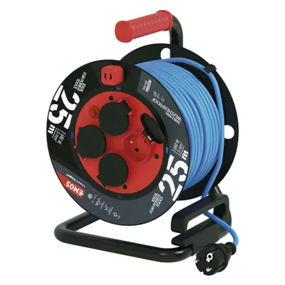 EMOS Počasí odolný prodluž. kabel na bubnu 25 m / 4 zásuvky / modrý / PVC / 230 V / 1,5 mm2, P08525W