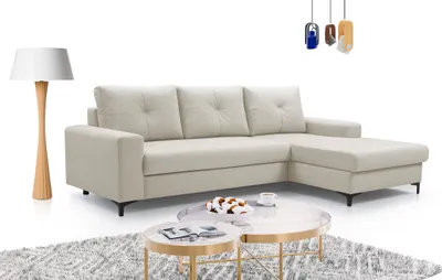 Image de DomoHome AVRA Canapé d'angle avec fonction sommeil Canapé-lit avec espace de rangement Design moderne Hauteur d'assise confortable 41 cm Idéal pour le salon Côté droit 251x165x85 cm BEIGE