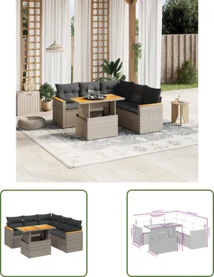 Produktbild von The Living Store 6-tlg. Garten-Sofagarnitur mit Kissen Grau Poly Rattan