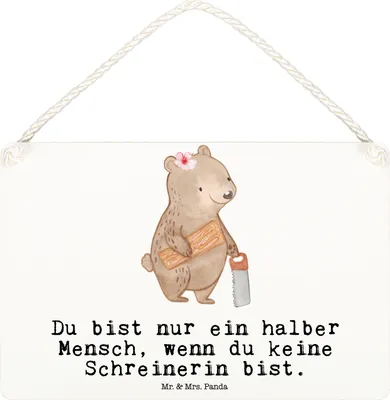 Produktbild von Mr. & Mrs. Panda Schild Schreinerin Herz DIN A6 - Weiß - Geschenk, wandtafel, Holzschild, Türschild, holzbild, kleine aufmerksamkeit
