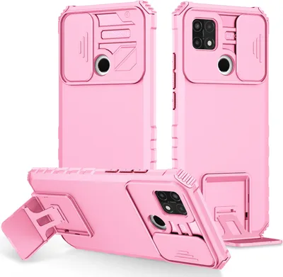 Produktbild von OPPO A15 Hülle, Dual Layer Ständer Schutzhülle mit Schiebe Kamera Schutz für OPPO A15 Pink