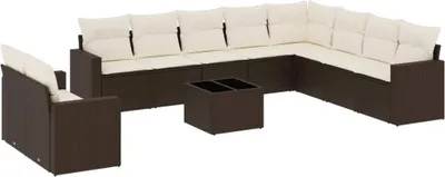 Immagine prodotto di vidaXL Set di divani da giardino a 11 pezzi con cuscini in polirattan marrone