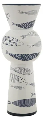 Imagen del producto de Florero Mauro Ferretti, diseño "Poisson", alto, diámetro 14 cm, altura 38,5 cm, color blanco y azul