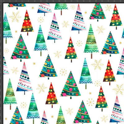 Produktbild von Jersey-Strick digitaler Druck Weihnachtsbäume auf weißem Hintergrund
