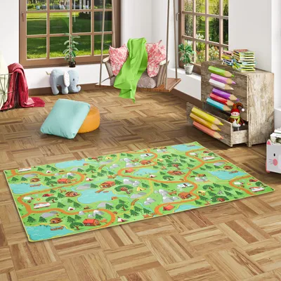Produktbild von Kinder Spiel Teppich Campingplatz Grün, Größe:400x500 cm