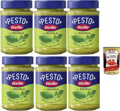 Produktbild von Barilla Pesto con Rucola, 100% Italienisch, 190g, 6er Pack, + Italian Gourmet polpa 400g