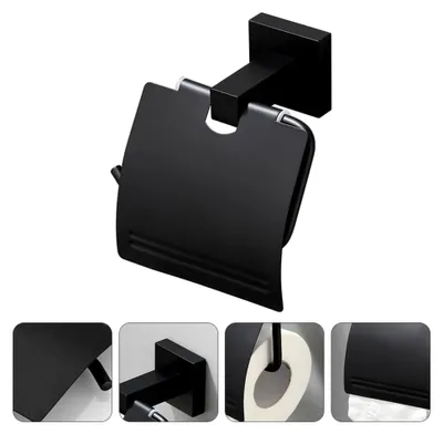 Produktbild von Schwarzer Toilettenpapierhalter aus Edelstahl für Wandmontage ohne Bohren