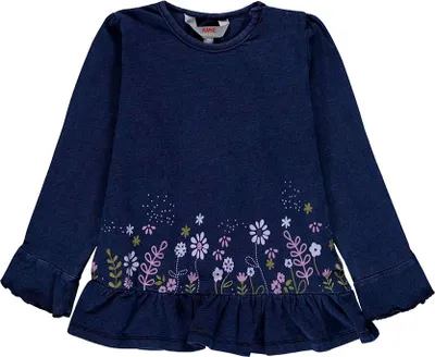 Produktbild von Mädchenbluse mit langen Ärmeln, Marineblau, Blumen, Kanz
