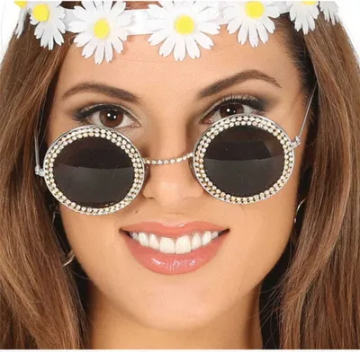 Produktbild von Hippie Brille mit Strasssteinen für Karneval & Motto Party