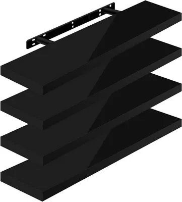Produktbild von Set mit 4 schwebenden Wandregalen | Schwarz | 80x22,9x3,8 cm