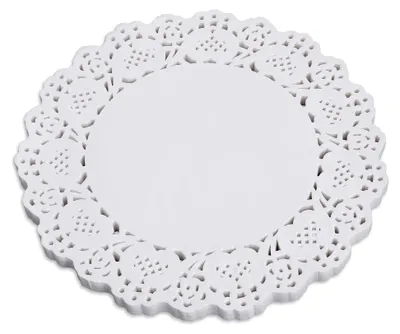 Produktbild von 150 Stück Runde Papierdeckchen, Weiße Papiereinlagen für Kuchenverpackung, Hochzeiten, Geburtstagsfeiern, Desserts und Geschirrdekoration (21,6 cm)