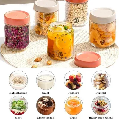 Produktbild von Übernight-Haferflocken-Schüsselchen-Set, Marmelade-Glas, Müsli-Schale