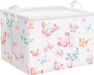 Produktbild von Größere Lila Aufbewahrungskorb mit Griff und Schmetterlingsdekor für Kinderzimmer oder Badezimmer