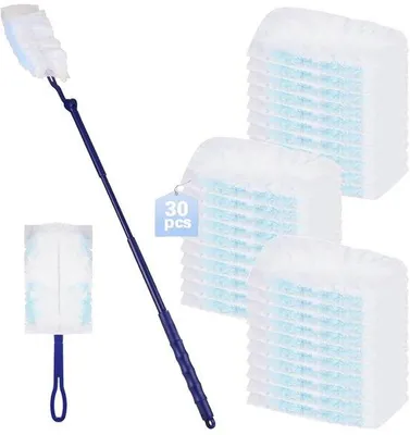 Image de 30 brosses anti-poussière, 1 poignée, 1 manche télescopique, pour les cheveux et la poussière