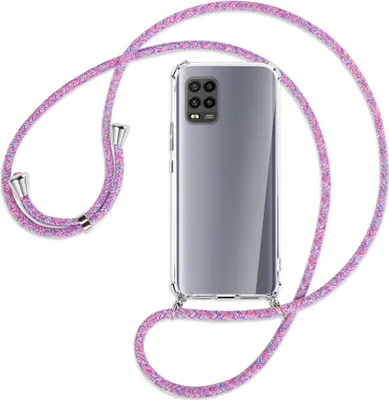 Produktbild von Handykette Backcover-Schutzhülle mit Band (Metall silberfarben) für Xiaomi Mi 10 Lite 5G (Zoom) - lila/rosa/blau