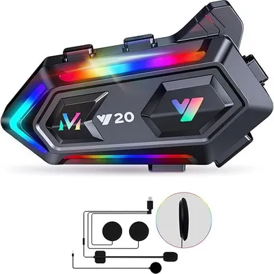 Produktbild von Motorradhelm Bluetooth 5.3,Motorrad Helm Bluetooth Headset,RGB,doppelte Kopfhörer Lautsprecher Kompatibel Alle Helme 1000mAh