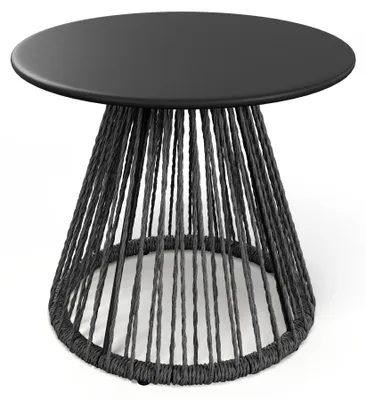 Produktbild von di volio Beistelltisch CAPRIO - runder Outdoor Tisch aus Rattan für Balkon & Terrasse, wetterfest - schwarz