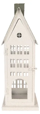 Immagine prodotto di Clayre & Eef, statuina decorativa a forma di casa, 21x14x58 cm, bianca, in metallo