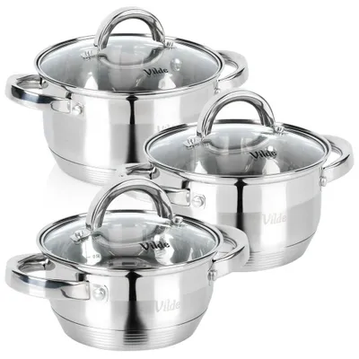 Immagine prodotto di Vilde | Set pentole 3 pezzi - con coperchi in vetro - 1 / 1,75 / 2,5 L - Acciaio inox - INOXCELLENT