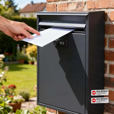 Produktbild von Theo&Cleo Briefkasten mit Zahlenschloss, anthrazit, Wandbriefkasten, passend für C4 Umschläge
