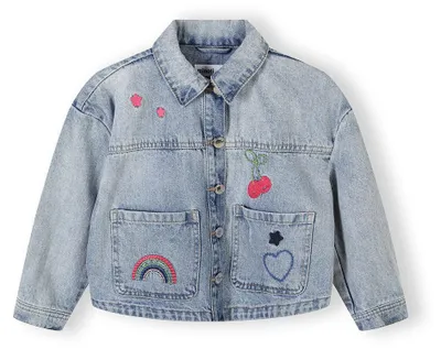 Produktbild von Minoti Jeansjacke Mädchen 100% Baumwolle Blau mit Stickereien - Klassische Denim Jacke für Kinder