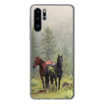 Produktbild von MuchoWow® Handyhülle Schutzhülle Hülle für Huawei P30 Pro Pferde - Wald - Nebel Silikon Softcase Handy Hülle - Schutzdeckel