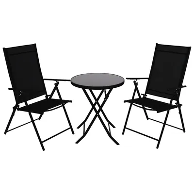 Produktbild von DEGAMO Bistroset Klappset MILANO 3-teilig, Metall + Glas + Kunstgewebe schwarz
