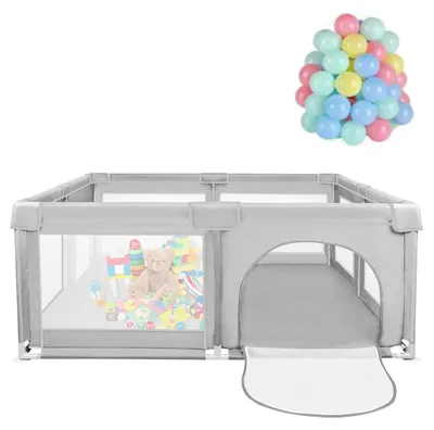 Produktbild von Baby Laufgitter - Spielgitter 120 x 120 cm - Atmungsaktives Netz - Sicherheitslaufstall - Mit 50 Bällen - Für 1-2 Jahre - Grau