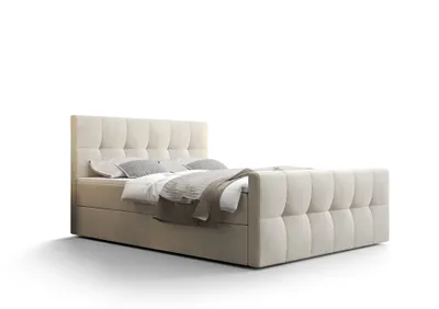 Zdjęcie produktu dla Łóżko tapicerowane Acaya, A: 160 cm x 200 cm, kolor: Monolith02 (beżowy), łóżko ze schowkiem, łóżko podwójne, łóżko 160x200cm, łóżko z materacem