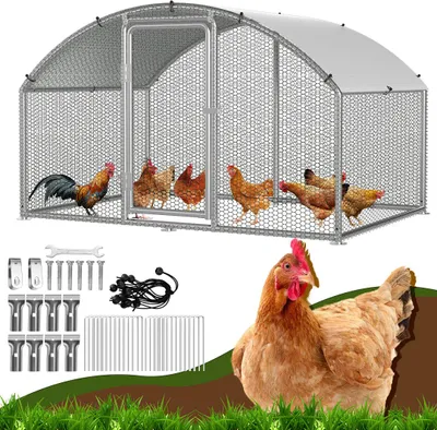 Produktbild von Faziango Hühnerstall Hühnerhaus 3x2x2m Bogenaufsatz Kleintierstall Freilaufgehege Kleintiergehege Voliere Freigehege Hühnerkäfig Geflügelstall Verzinkter Stahl