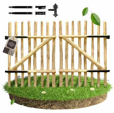 Produktbild von be4nature Naturholz Gartenpforte aus Hasel 115 x 100 cm 2-flügelig DIY Set inkl. Scharniere