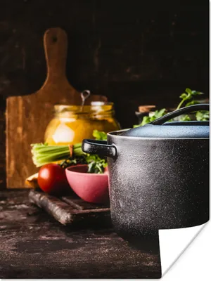 Produktbild von MuchoWow® Poster Rustikal - Stilleben - Pfanne - Gemüse 90x120 cm - Wohnzimmer