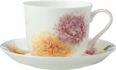 Produktbild von FLORIADE Tasse mit Untertasse Nelke, Bone China Porzellan, in Geschenkbox