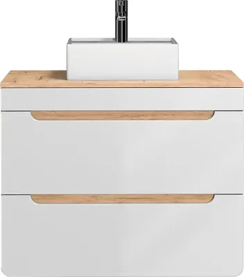 Produktbild von Hängender Badezimmerschrank mit Aufsatzwaschbecken – Natur und Weiß – 80 cm – ARUBA