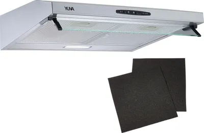 Produktbild von YUNA Mila Dunstabzugshaube KUBH 60205 Edelstahl 60 cm, inklusive Kohlefilter, Glaswrasenschirm, Abluft- & Umluftbetrieb