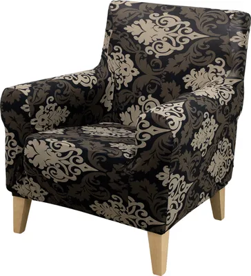 Produktbild von Sesselbezug 1 Sitzer, Stretch Hussen Blumenmuster Einzelsofa Möbelschutz mit Armlehnen, Stuhlbezüge Stuhlschutz Clubsessel Couchbezug, Schwarz