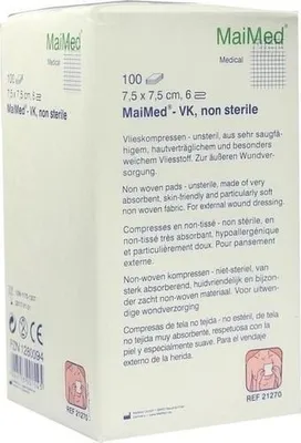 Produktbild von MaiMed Vlieskompressen unsteril 6- lagig 100 Stück 7,5 x 7,5 cm