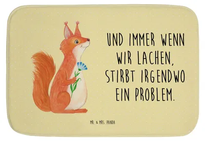 Produktbild von Mr. & Mrs. Panda Badvorleger Eichhörnchen Blume - Gelb Pastell - Geschenk, Badezimmerteppich, Spaß, Badematte, Lachen, Gute Laune, Motivation Sprüche, Eichhorn