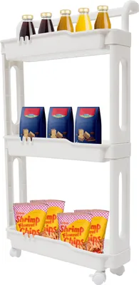 Zdjęcie produktu dla 3-poziomowa półka na kółkach Plastikowa półka kuchenna Półka łazienkowa 43*13.6*84cm
