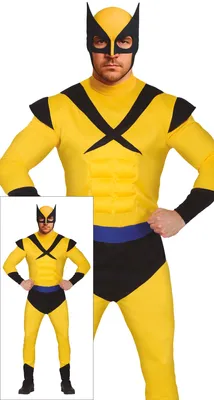 Immagine prodotto di Figura supereroe giallo figura avventura scultura costume carnevale mascherata giallo nero blu costume fantasia fumetto eroe avventura festa, taglia: 48 - 50 (M) colore: giallo / nero