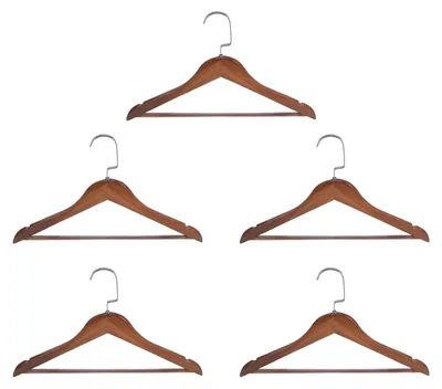 Productafbeelding van Omgoods - Set van 5 Houten Kledinghangers met U-notches en RVS Haken