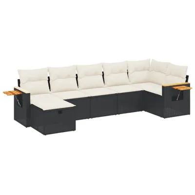 Produktbild von Garten-Sofagarnitur, 7-teilig, modular, für Außenbereich, aus UV-beständigem Poly Rattan und pulverbeschichtetem Stahl, mit cremeweißen Kissen