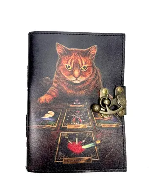 Produktbild von Tarot Katze [M] Leder Tagebuch Skizzen Notizbuch Vintage Indien UV Druck Handmade