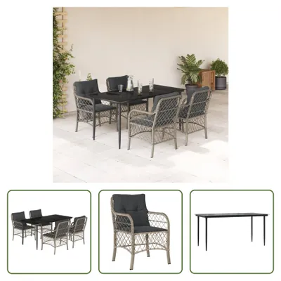 Produktbild von The Living Store 5-tlg. Garten-Essgruppe mit Kissen Hellgrau Poly Rattan
