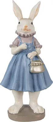 Produktbild von Clayre & Eef 6PR4016 Dekoratives Kaninchen beige-blau 12x10x27cm Polyresin Landhausstil