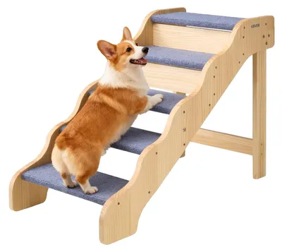 Image de Escalier pour chien VEVOR 910 x 430 x 630 mm, escalier pour animaux à 5 marches, escalier en bois adapté aux animaux de petite, moyenne et grande taille, aux animaux âgés ainsi qu'aux chiots jusqu'à 68 kg, échelle pour chien pour lits, canapés et voitures