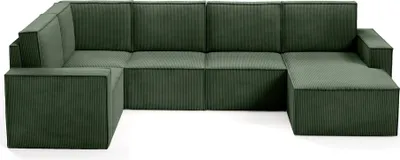 Produktbild von BETTSO klassisch gepolstertes Ecksofa mit Kordseiten für Wohnzimmer ORTO Grün Recht