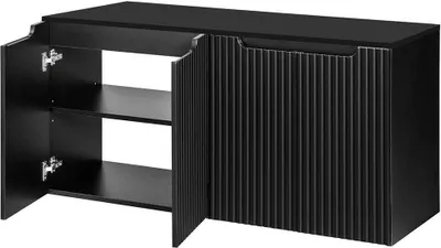 Produktbild von Waschbeckenunterschrank mit Waschplatte ‘Skelbolu‘ mit 4 Türen 120 x 60 x 40 cm gerillt Schwarz