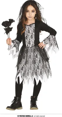 Produktbild von Gespenst Mädchen Schleier Kleid, Größe: 10 - 12 Jahre Farbe: Schwarz